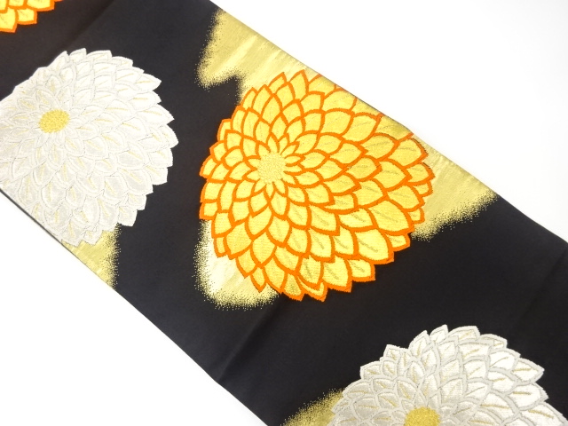 JAPANESE KIMONO / ANTIQUE FUKURO OBI / SILK / WOVEN KIKU